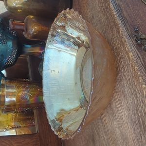 Vintage marigold orange Basket Weave Serving Bowl 9" x 3"